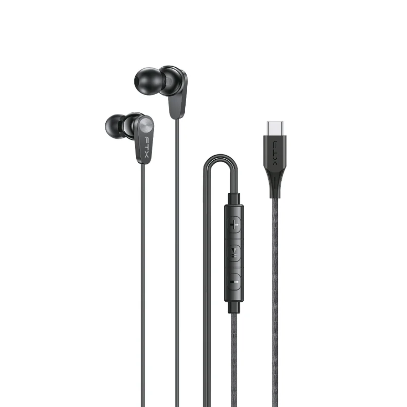 Auriculares Earphone C/Cable FTX E21C-BK Usbc/Mic/1.2m negro