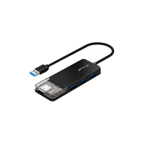 Hub USB-A 3.0 FTX-HUBT1-PB 4 Port/5 GBPS/USB-C negro